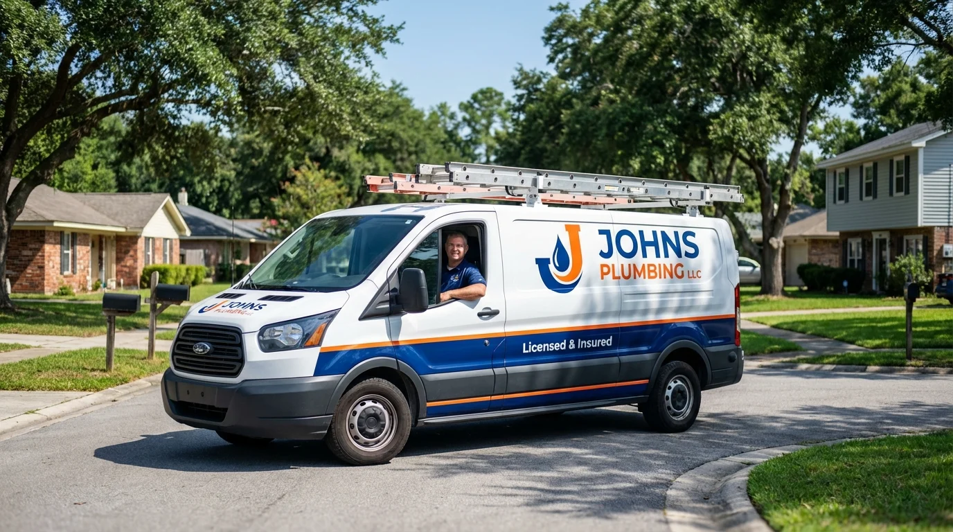 Johns Plumbing LLC service van in Robbinsville, NC