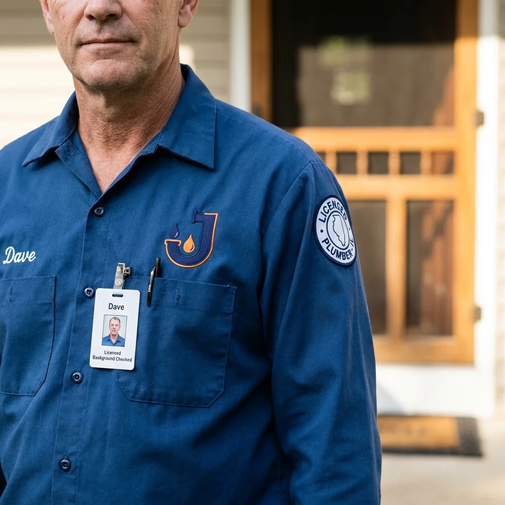 Licensed plumber showing ID badge in Robbinsville, NC