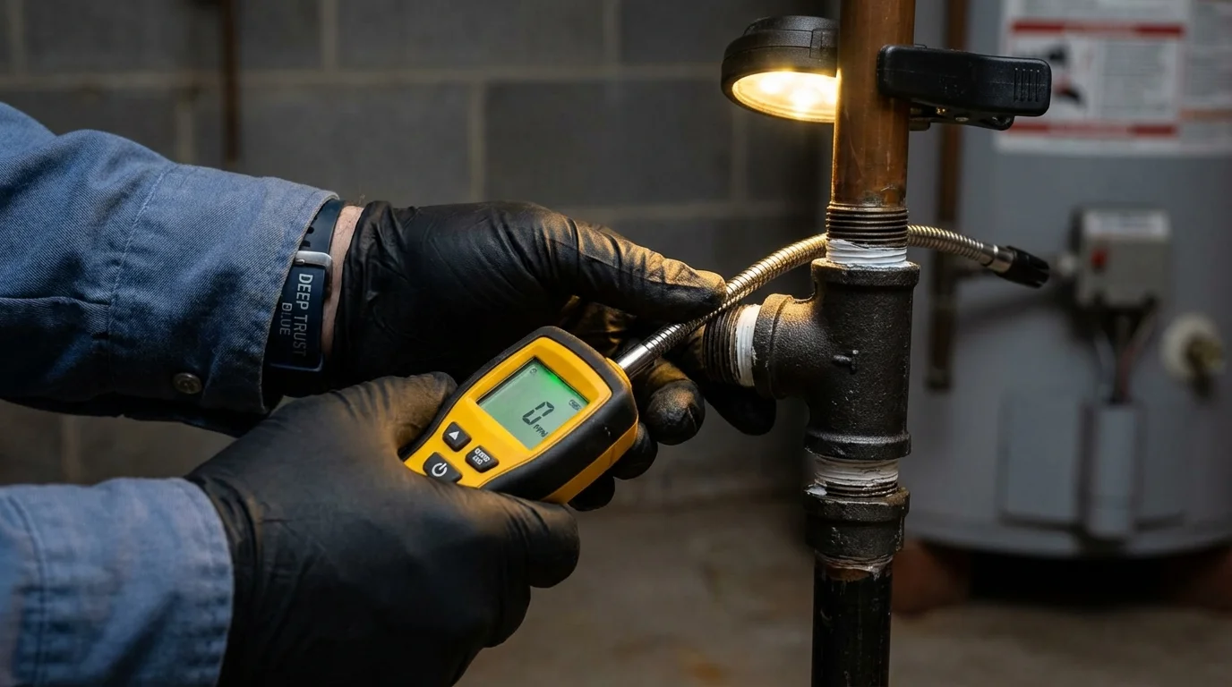Gas leak detection with electronic sniffer by Johns Plumbing LLC in Robbinsville