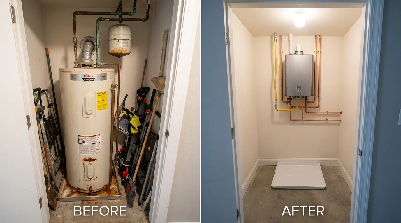 Tank water heater versus wall-mounted tankless unit comparison for Robbinsville, NC homeowners